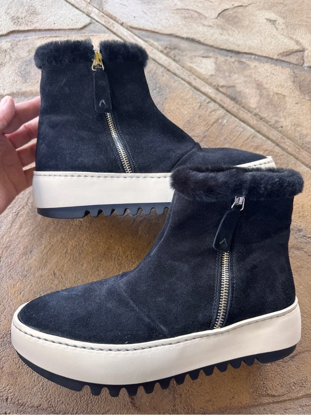 Aquatalia Alison Black Suede Shearling Sneaker Boots Women’s 6.5 M Italy
